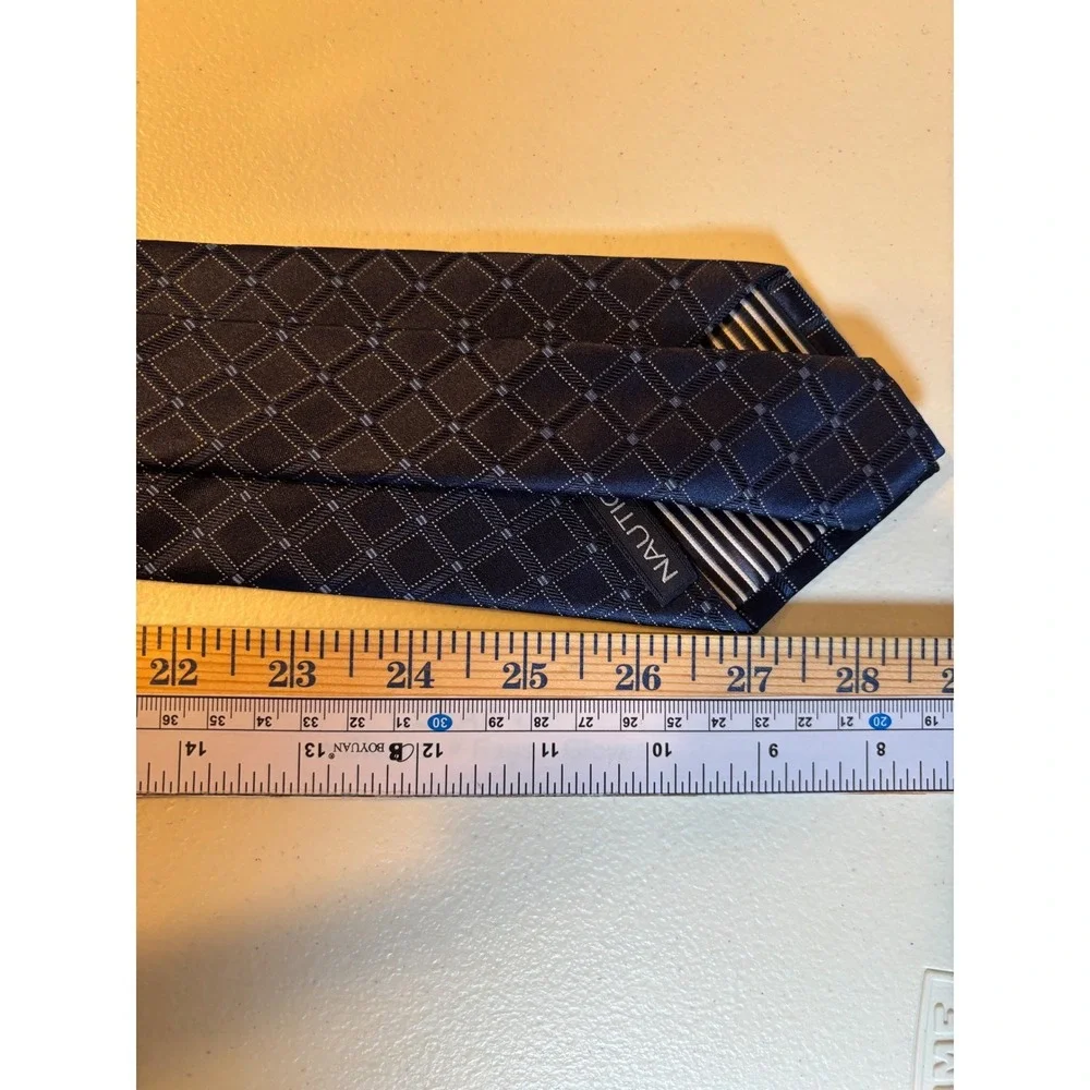Nautica Mens Navy Blue Silk Diamond Pattern‎ Necktie Preowned